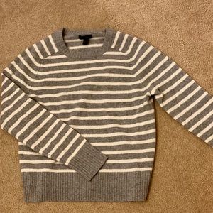 J. Crew Grey and White Striped Wool Sweater